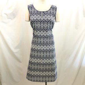 Talbots Dress Fit Flare Aline Geometric Navy White 1X EUC